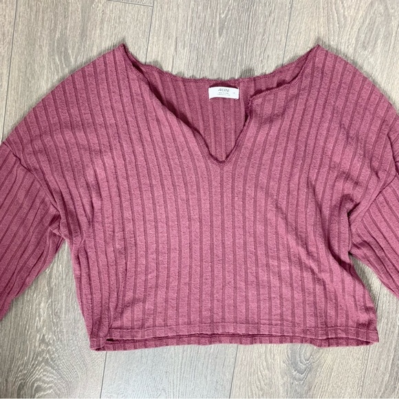 Ardene Women’s Top Long Sleeve Cropped Ribbed Knit Mauve Purple Size Large - Picture 4 of 12